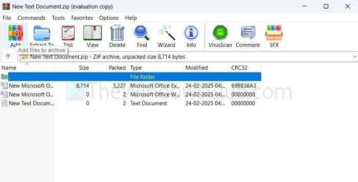 Add File to Zip using WinRAR