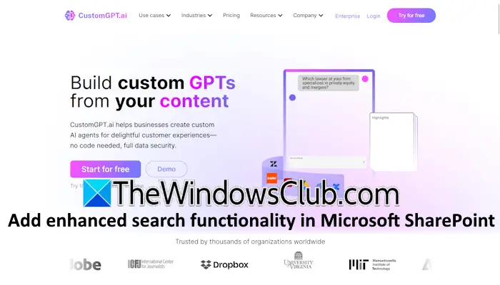 Add search functionality SharePoint with CustomGPT