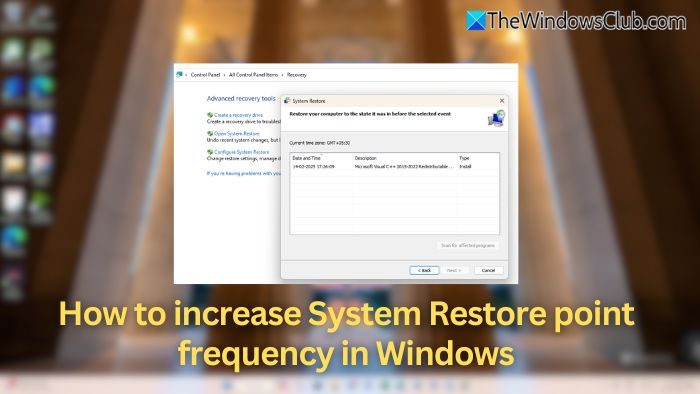 How to increase System Restore point frequency in Windows