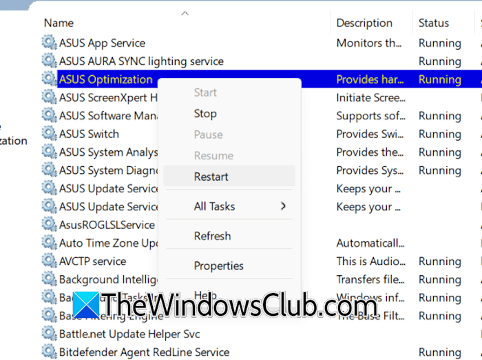 Restart ASUS Optimization Service