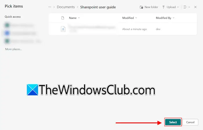 Select SharePoint files for CustomGPT Integration