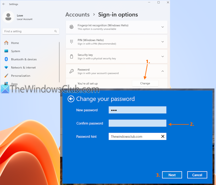 change recreate password windows