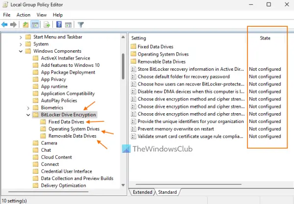 check bitlocker drive encryption group policy settings
