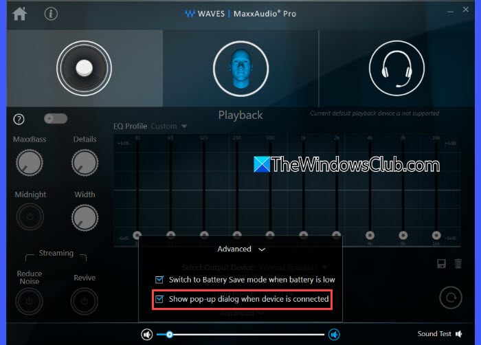 Advanced settings in MaxxAudioPro