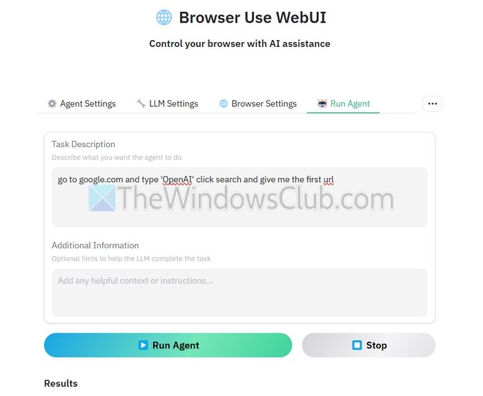 Browser use WebUI Run Agent