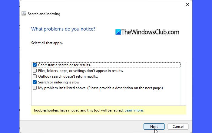 Run the Search and Indexing troubleshooter