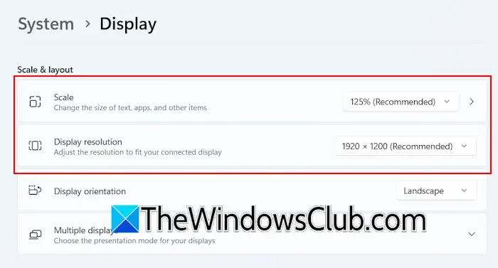 Select Recommended display resolution and scale
