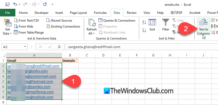 Text to column option