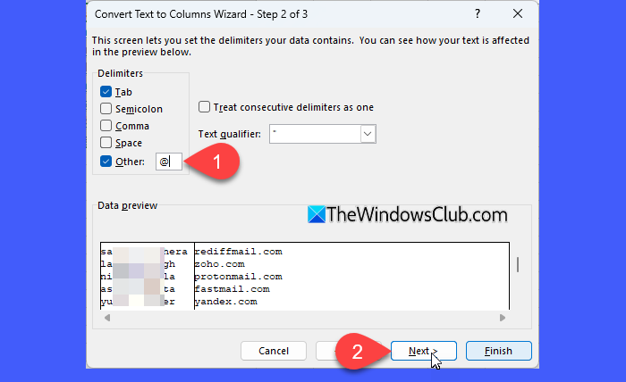 Text to column wizard