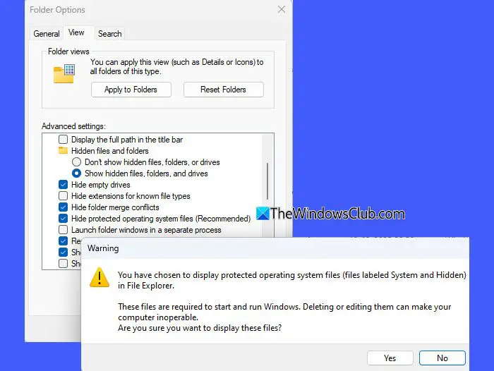 Unhide protected operating system files