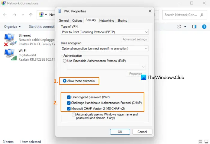 allow required protocols for vpn connection