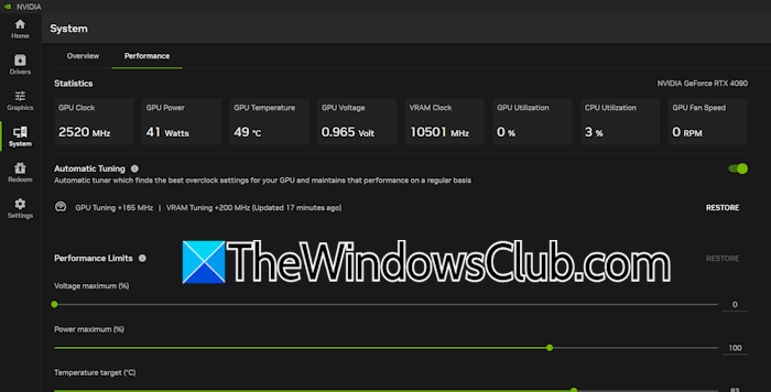enable automatic tuning in NVIDIA app
