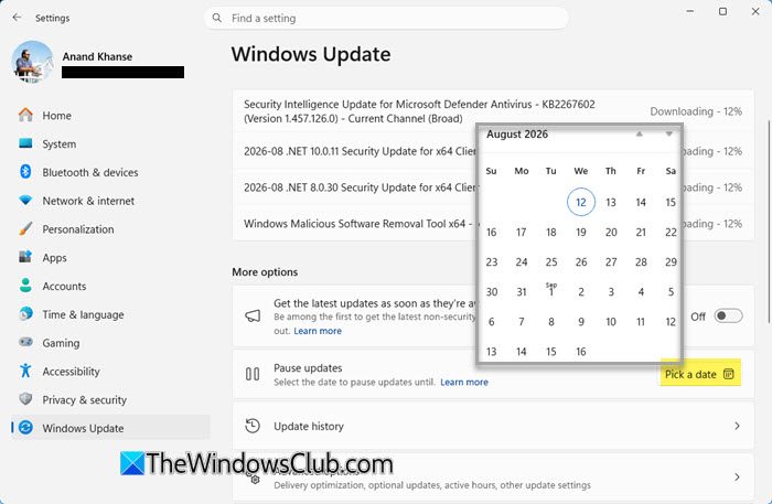 pause windows updates