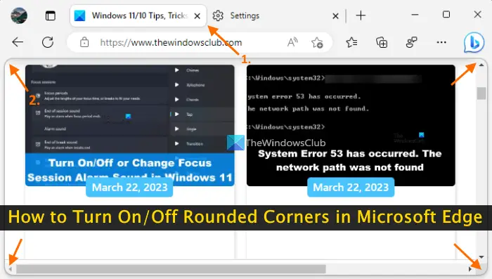 turn on or off rounded corners microsoft edge