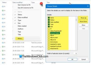 Remove or Add Columns to Folders in Explorer in Windows 11