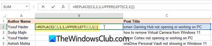 Another formula for capitalization in Excel
