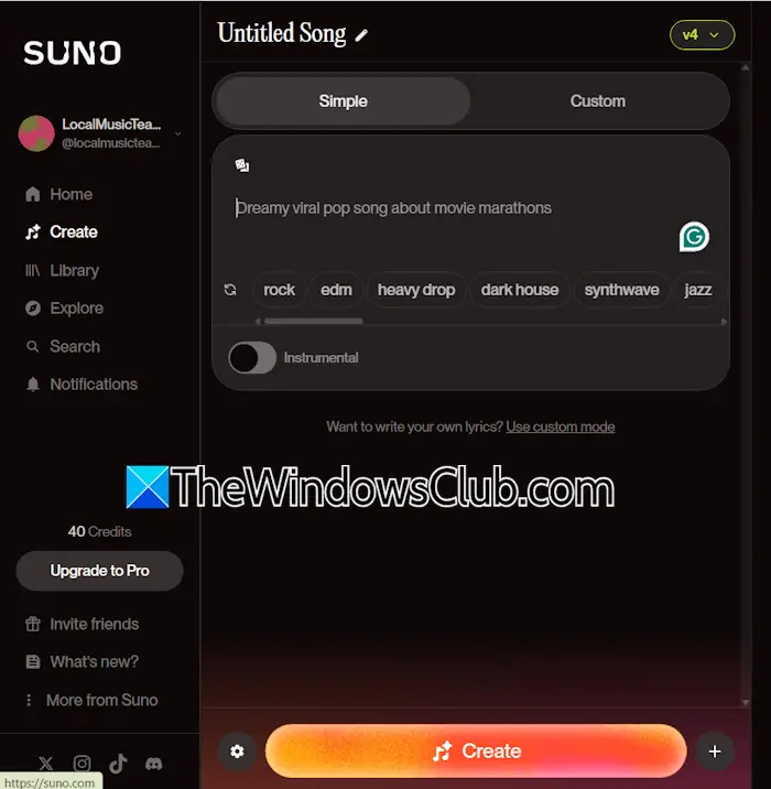 Create song with Suno AI using prompt