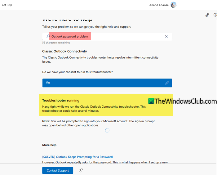 Outlook authentication troubleshooter