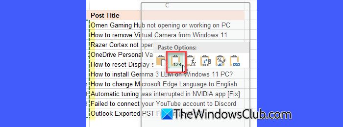 Paste as Values in Excel