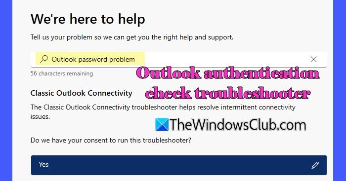 Running Outlook authentication check troubleshooter