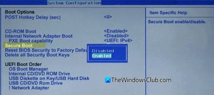 Secure Boot in System Configuration