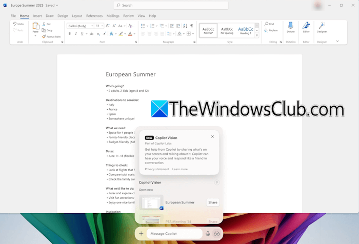 Use Copilot Vision on Windows