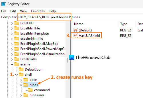 create runas key and HasLUAShield string value