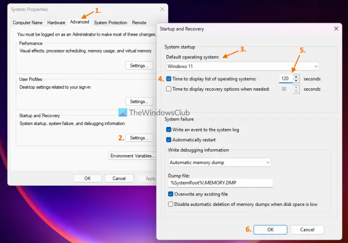 select boot menu timeout value system properties