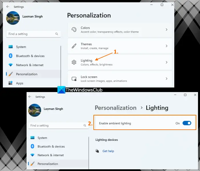 enable and change RGB Control in Windows 11