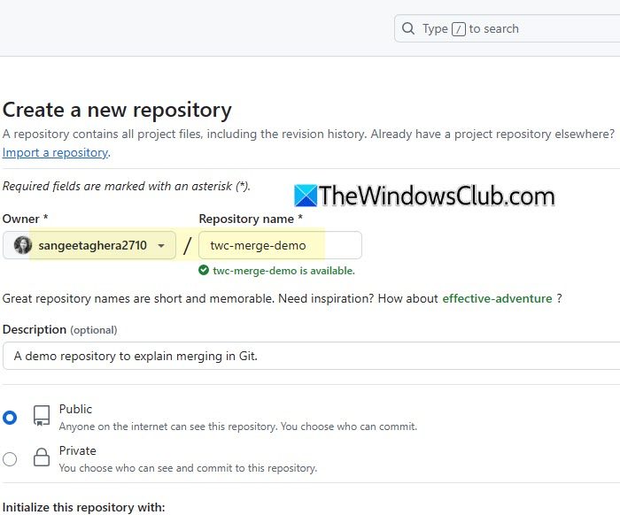 Create new repository on GitHub