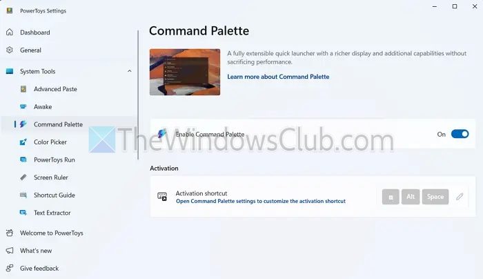 Enable Command Palette in Windows