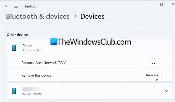 Remove the device through Windows Settings