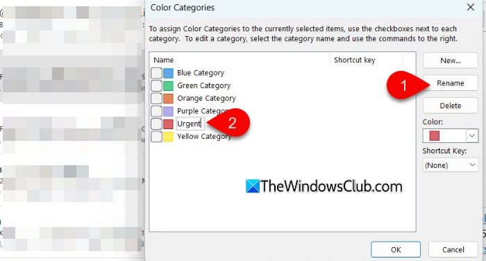 Rename category in classic outlook