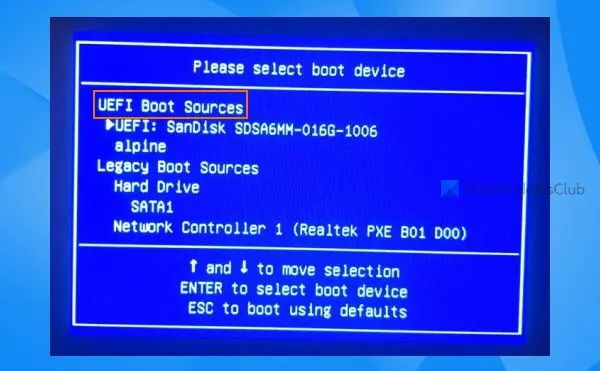 disable efi boot sources