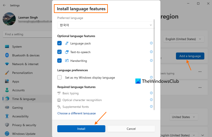 install korean language settings app