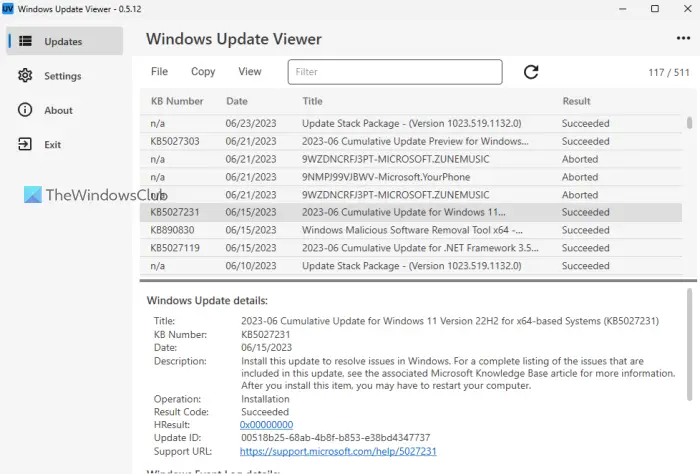 Das Windows Update Viewer-Tool Zeigt Den Windows-Updateverlauf Im Detail An