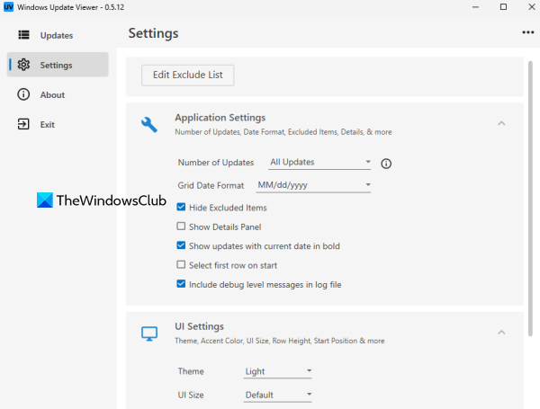 customize windows update viewer settings