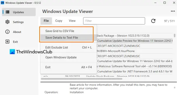 Exportieren Sie Den Windows-Update-Verlauf Als Csv Oder Txt