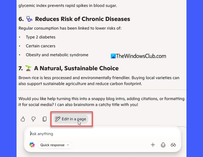Edit in a page option Edit in a page option
