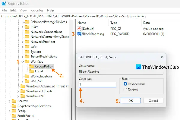 enable disable cellular data roaming registry editor