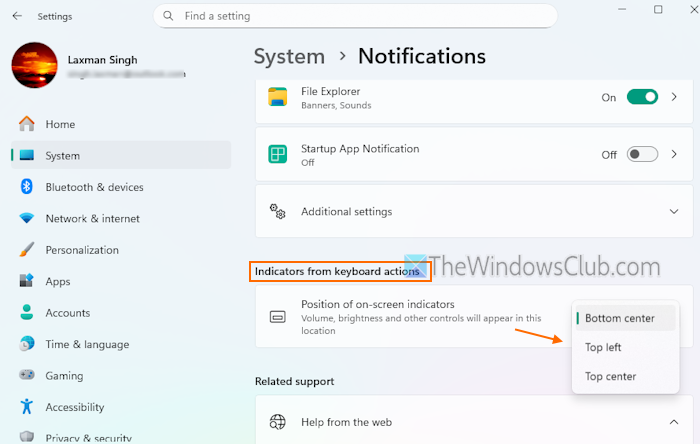 position onscreen indicators settings app position onscreen indicators settings app