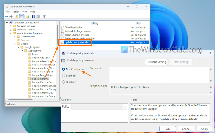 update policy override group policy