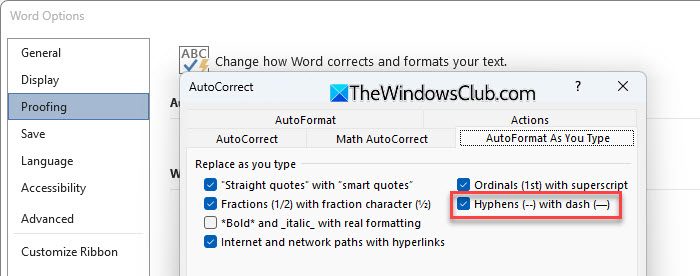 AutoCorrect Options in Word