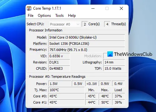 Core Temp cpu temperature monitor tool
