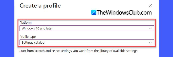 Create a profile Intune