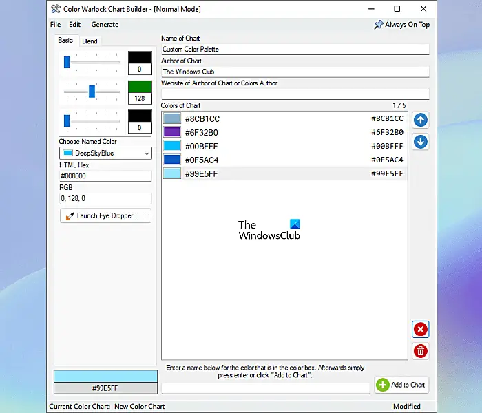 Create custom color palette using Color Warlock