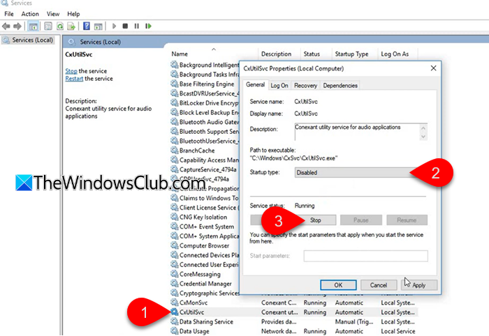 Disable Conexant audio service