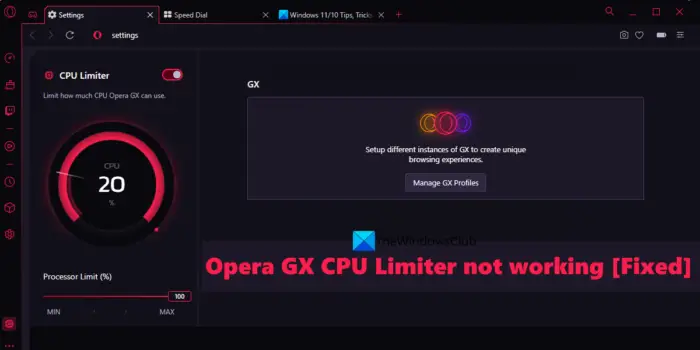 Opera GX CPU Limiter not working