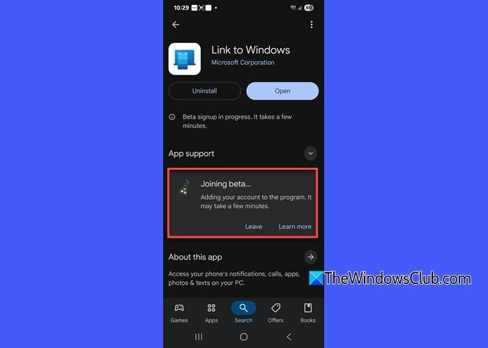 Opt in to the Link to Windows Beta program Opt in to the Link to Windows Beta program