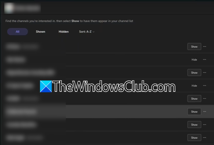 Show Channels in Teams